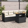 vidaXL Patio Sofa Set with Cushions Table and Modular Sofas 5 Piece Poly Rattan - Black and Cream with Storage - 2 of 4