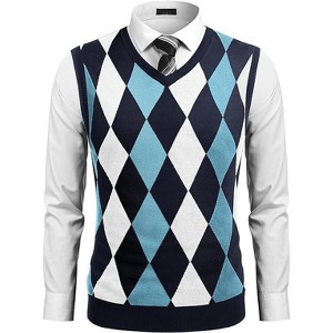 COOFANDY Men's Sleeveless V Neck Pullover Sweater Slim Fit Casual Argyle Sweater Vest - 1 of 4