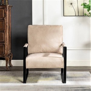 CAVINAS PU Leather/Microfiber/Velvet Upholstered Accent Chair with Metal Frame,Mid Century Arm Chair with Cushion for Bedroom,Reading Room - 1 of 4