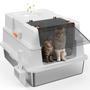 Self-Cleaning Ease Litter Box with Odor Control - Jumbo 28-Inch Covered Box, Flip-Top Lid, Low Entry for Seniors & High Walls to Reduce Scatter - 1 of 4