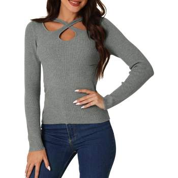 Seta T Women's Winter Long Sleeve Ribbed Knitted Casual Cut Out Pullover Sweater