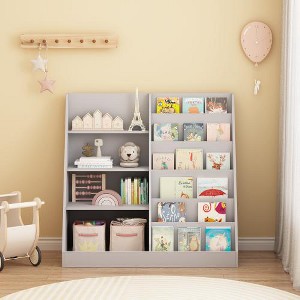 LIVAREEmlen Bookshelf and Toy Storage Organizer, Multifunctional 4 Tier Wooden Book Shelf for Kids, Children, Toddlers - 1 of 4