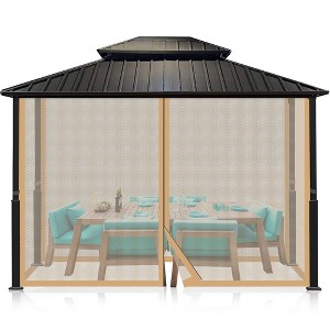 Aoodor Gazebo Netting Black 12' x 10' Polyester Screen Replacement 4 Panel Sidewalls for Patio (Only Netting) - 1 of 4