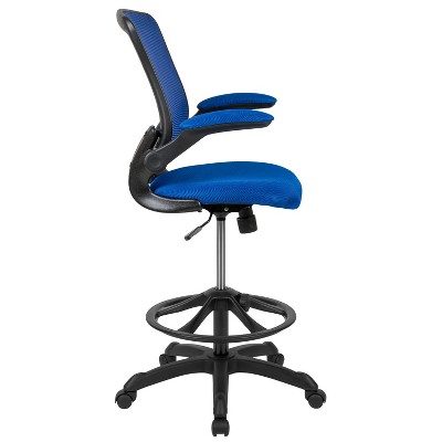 ErgoFlex Mesh Mid-Back Drafting Chair with Adjustable Arms in Blue