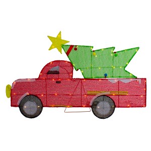 Northlight 36" LED Lighted Red Truck with Christmas Tree Outdoor Decoration - 1 of 4