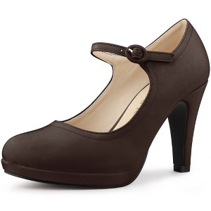 Allegra K Women's Round Toe Platform Ankle Strap Chunky Heel Pumps - 1 of 4