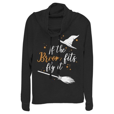 Juniors Womens Lost Gods Halloween If the Broom Fits Fly It Cowl Neck Sweatshirt