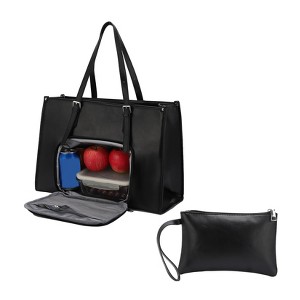 Work Tote Bag for Women with Lunch Compartment, 16.5" Leather Bag with Insulated Leakproof Lunch Box, Laptop Briefcase for Off, Trav, CaS, Black - 1 of 4