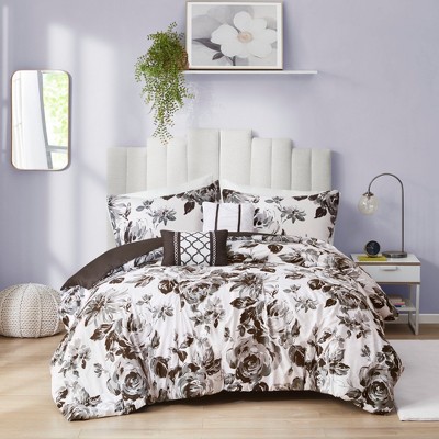 Elegant Microfiber Floral Print Comforter Set, All Season Home Textile for Lux Bedroom Decor