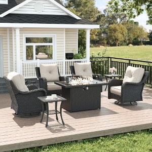 LayinSun Wicker Outdoor Furniture Set with 6-inch Comfy Cushions, High Back Patio Furniture Set with Swivel Rocking Chairs and Side Table - 1 of 4