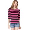 INSPIRE CHIC Women's Elbow Sleeves Boat Slim Fit Casual Stripe Animal Print Multi Floral Pattern T-Shirt - 2 of 4