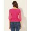 INSPIRE CHIC Women's Retro Square Neck Slim Fit Semi Sheer 3/4 Mesh Sleeve Top - 3 of 4