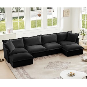 Oversized 156.6" Chenille Slipcovered U-Shaped Modular Sectional Sofa with French Edges and Removable Covers, 6-Piece Free combination - 1 of 4