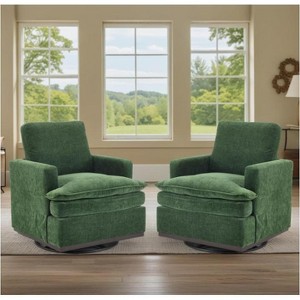 Karl Home Modern Comfy Upholstered Armchair with Back Pillow, 360 Degree Square Swivel Barrel Accent Chair for Living Room Dark Green - 1 of 4