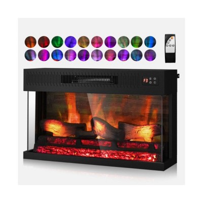 Karl Home 1400-Watt 28-inch Electric Fireplace Insert with 3 Sided Glass and 20-Color Flame