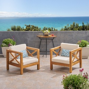 Christopher Knight Home Brava Outdoor Acacia Wood Club Chairs with Water Resistant Cushions (Set of 2) - 1 of 4