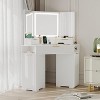 Corner Vanity Desk,Vanity Table with Lighted Mirror,Fluted Makeup Desk with Drawers and Cabinets - 2 of 4