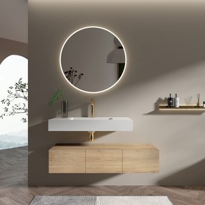 NicBex 47" Bathroom Floating Cabinet with Optional Sink,3-Door Decorative Floating Storage Cabinet for Bathroom,Natural Oak Wall Mounted Cabinet - 1 of 4