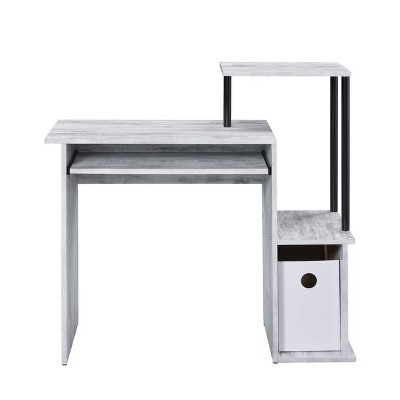 Vynxaria White Black Computer Desk with Keyboard Tray Vintage Dual-Tone Design Office Desk with Open Storage Shelves