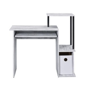 Vynxaria White Black Computer Desk with Keyboard Tray Vintage Dual-Tone Design Office Desk with Open Storage Shelves - 1 of 4