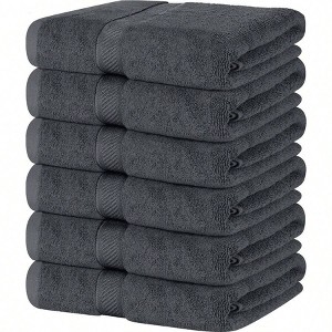 Soft Bath Towels 24x46, 500 GSM - 100 Cotton Set of 6, Gray, Highly Absorbent Quick - Dry - 1 of 4