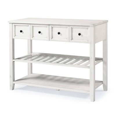 48" Farmhouse Solid Wood 2 Drawer Buffet White - Saracina Home: Pine Sideboard, Kitchen Storage Cabinet