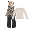Little Lass Baby Girls 3 Piece Faux Fur Vest & Coordinated Outfit, Black - 3 of 4