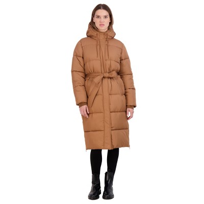 Women's Long Puffer Jacket Coat with Hood - S.E.B. By SEBBY