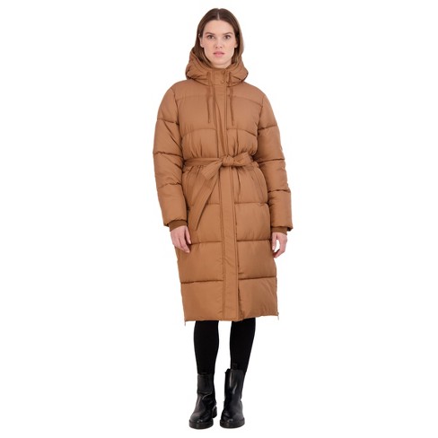 Women s Long Puffer Jacket Coat With Hood S.e.b. By Sebby Duck Brown Large Target