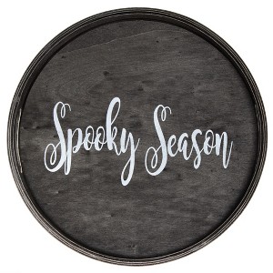 HomeRoots 14" Black And White Spooky Season Round Serving Tray With Handles - 1 of 4