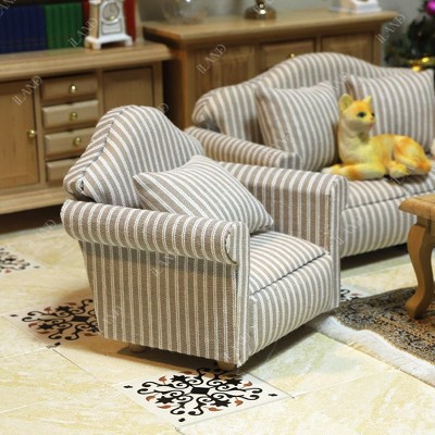 Etokfoks 7pcs Wooden Dollhouse Living Room Furniture Set Includes Sofa Coffee Table Cabinets Console Table for 3-6 Inch Dolls — фото 5