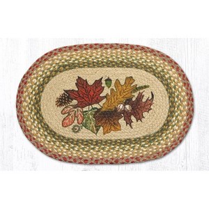 Earth Rugs Autumn Leaves Oval Placemat – 13"x19" Hand-Stenciled Jute, Rustic Tabletop Accent - 1 of 3