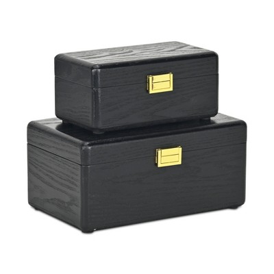 HomeRoots Set Of Two Black Solid Wood Jewelry Box