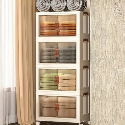 DOMETOUR Four-Layer Foldable Plastic Storage Box, Stackable And Space-Saving, Perfect For Homes, Offices, Closets, And Dorms.