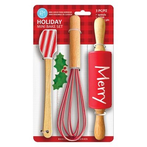 R&M International Christmas 3 Piece Mini Baking Set with Spatula, Rolling Pin, and Whisk - 1 of 4