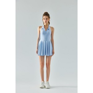 Clotth Women's Halter Neck Color-Block Tennis Dress - Sleeveless Jumpsuit with Built-in Bra, Flared Skirt, Sporty and Stylish - 1 of 4