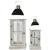 Northlight Set of 2 Antique White Wood Candle Lanterns with Silver Tops 21.5" - 3 of 4