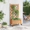 vidaXL Outdoor Planter with Trellis and Wheels - Brown Solid Fir Wood Flower Box, Ideal for Patio, Garden, and Balcony - 3 of 4