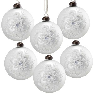 NAYSAYE Party Decoration and Accessories Set of 6 Glass Christmas Ball Ornaments for Christmas Tree Decors, White, 3.9"*3.9"*0.09" - 1 of 4