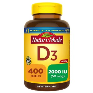 Nature Made Vitamin D3 2000 IU (50 mcg) Tablets for Muscle, Teeth, Bone & Immune Support Supplement - 1 of 4