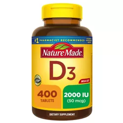 Nature Made Vitamin D3 2000 IU (50 mcg) Tablets for Muscle, Teeth, Bone & Immune Support - 400ct