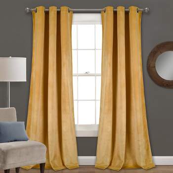 Home Boutique Prima Velvet Solid Light Filtering Grommet Window Curtain Panels Yellow 38x95 Set