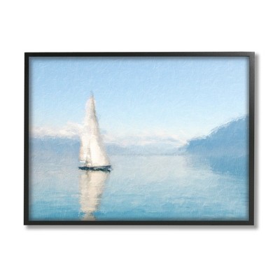 Stupell Industries Blue Ocean Sailboat Sea Reflection Framed Giclee Art
