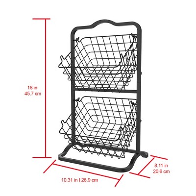 Black 2-Tier Metal Wire Storage Basket Stand