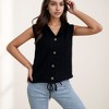 Anna-Kaci Women's Hooded Knit Button Down Vest with Drawstring Hem and Textured Cable Pattern - 3 of 4