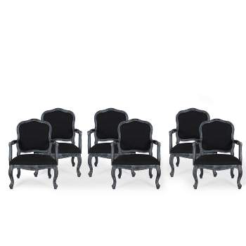 Set of 6 Andrea French Country Wood Upholstered Dining Armchairs Black/Gray - Christopher Knight Home