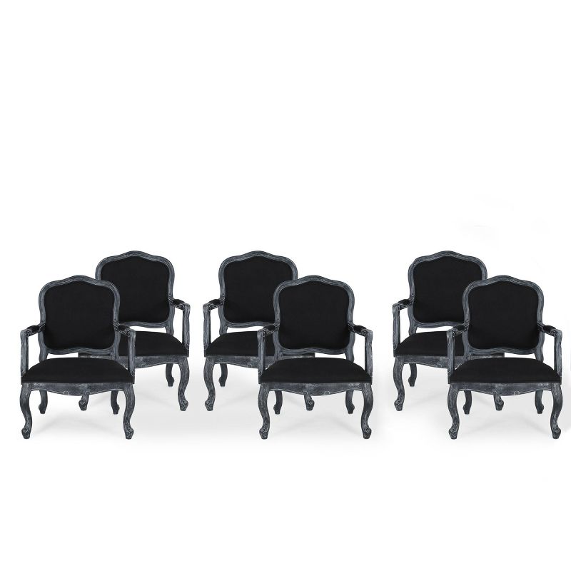 Set of 6 Andrea French Country Wood Upholstered Dining Armchairs Black/Gray - Christopher Knight Home, 1 of 13