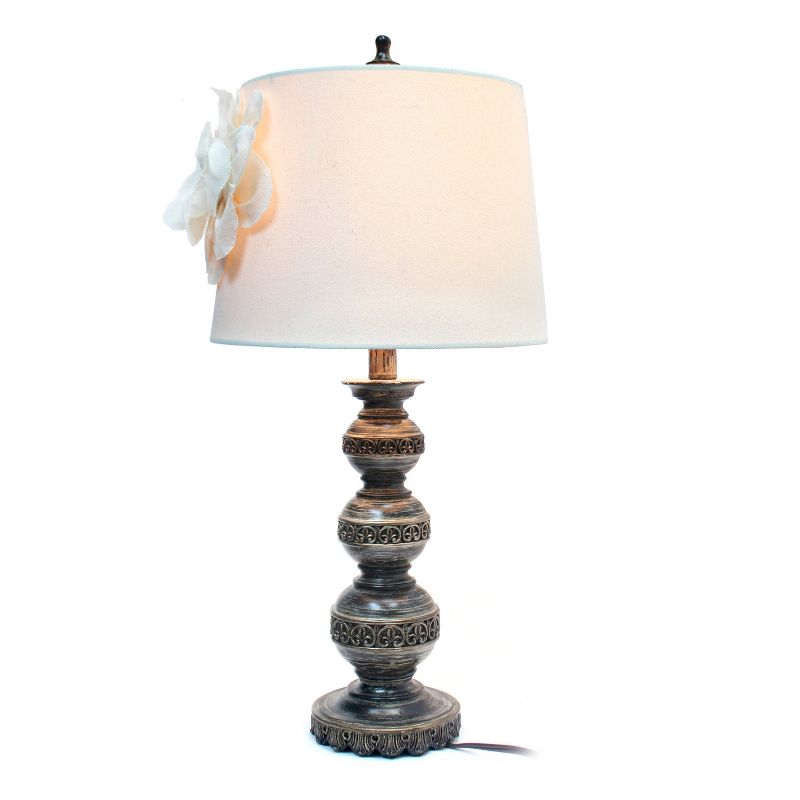 Aged Stacked Ball Table Lamp with Couture Linen Flower Shade White - Elegant Designs, 5 of 6