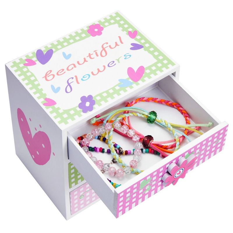 Juvale Small Floral Jewelry Box for Little Girls Ages 4-13 - Kids Wooden Organizer with 3 Drawers for Necklaces and Earrings, 3 of 10