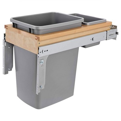 Silver and Natural Plastic Pull-Out Kitchen Trash Can with Soft-Close